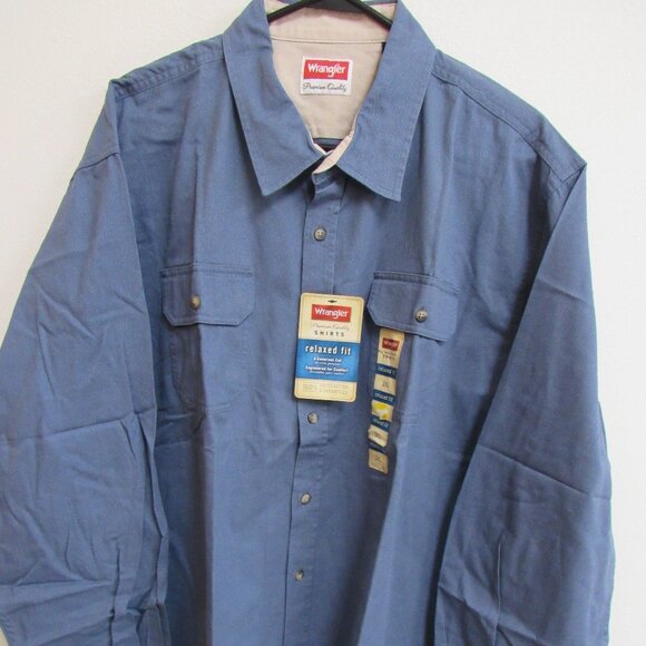 NWT Wrangler Relaxed Fit Blue Long Sleeve Button-Up Canvas Work Shirt 2XL - Picture 1 of 4